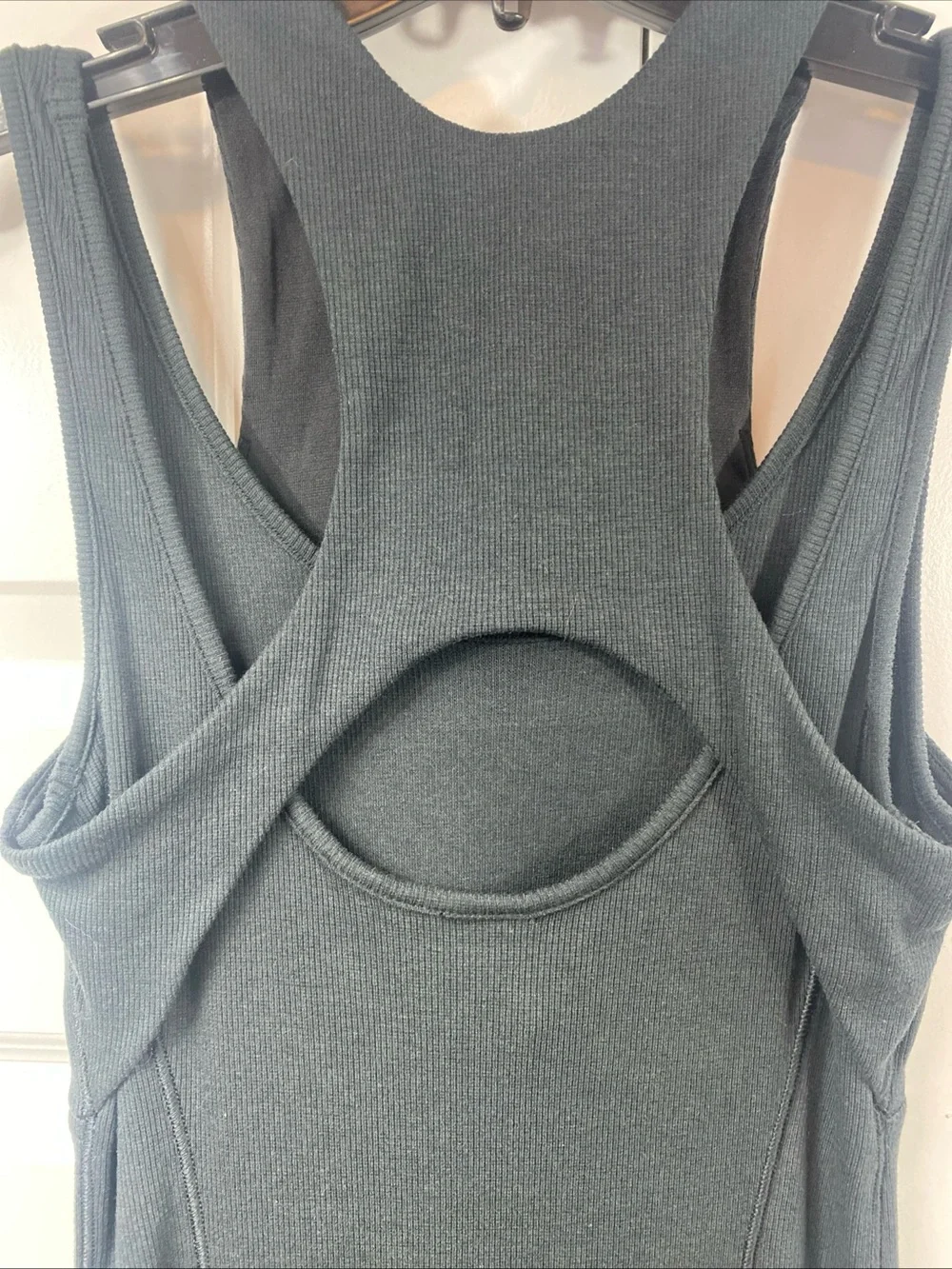 Lululemon Ribbed Cotton Modal Cut Out Dress  Black Cutout Back Athletic 4 Racer